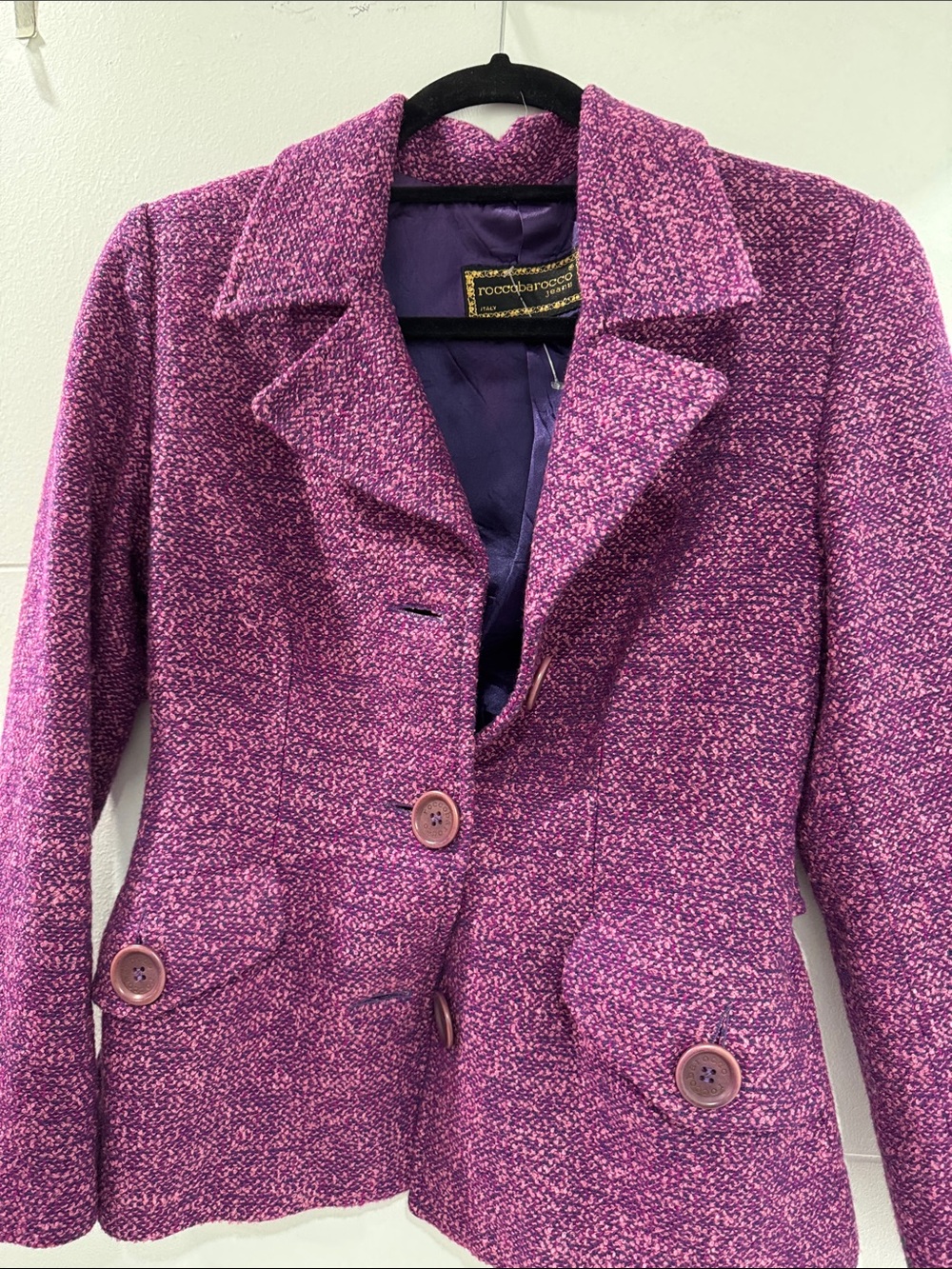 Roccobarocco Jeans Blazer Womens 28 Purple‎ Excellent Boucle Knit Made in Italy